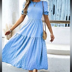 NWT- SHEIN VCAY Puff Sleeve Ruffle Hem Dress